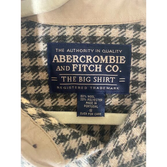 Abercrombie & Fitch Wool Blend Big Shirt Mens Size S Houndstooth Button Up Outdo - Picture 2 of 14